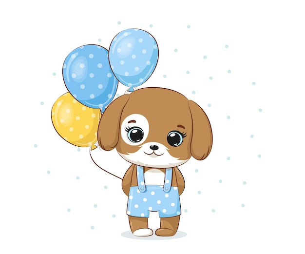 Cute doggie with balloons. Cartoon vector illustration.