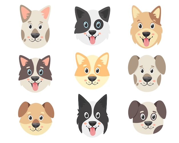 Cute dogs collection. Dogs faces.