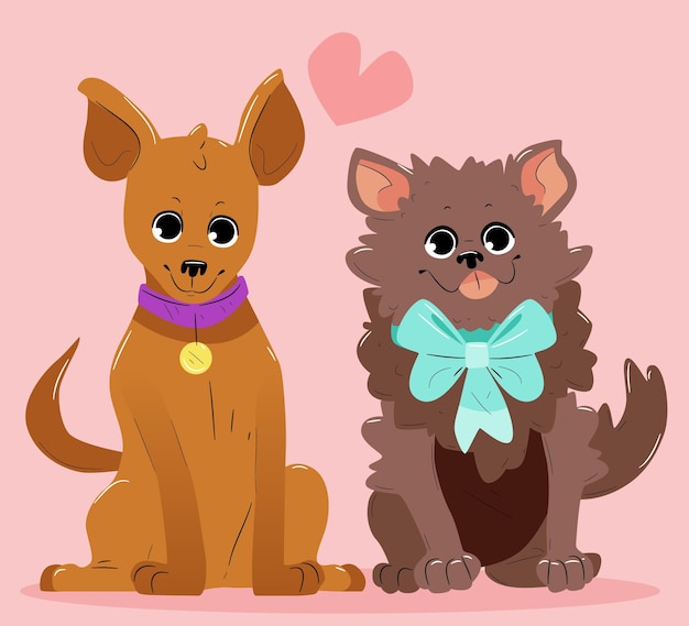 Cute dogs couple illustrated