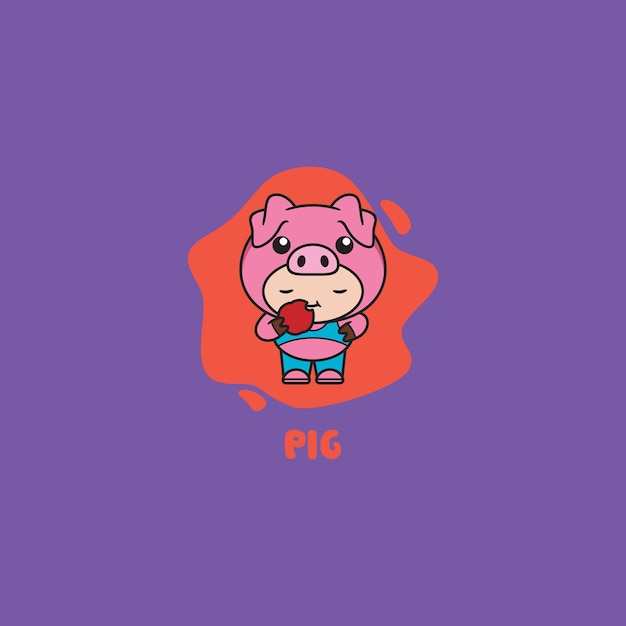 Cute Doll Pig Mascot Logo Design Illustration