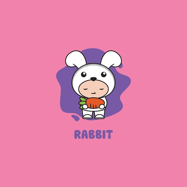 Cute Doll Rabbit Mascot Logo Design Illustration