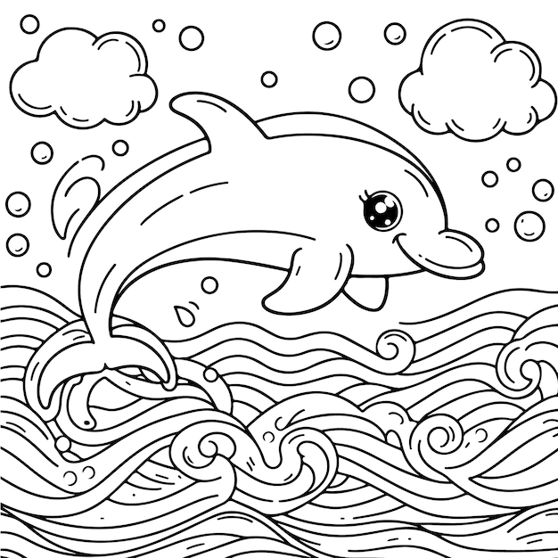 Vector cute dolphin coloring page outline