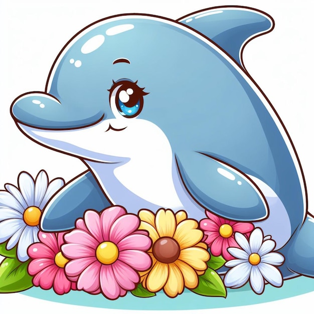 Cute Dolphin Fish Vector Cartoon illustration