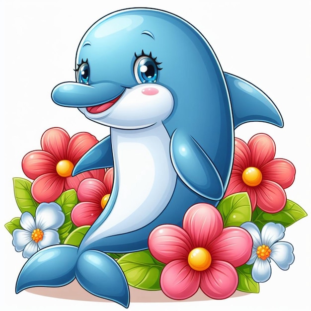 Cute Dolphin Fish Vector Cartoon illustration