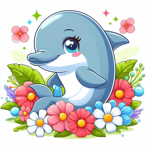 Cute Dolphin Fish Vector Cartoon illustration