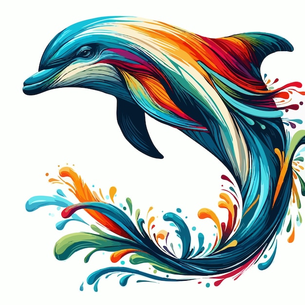 cute dolphin multicolored cartoon vector on white background