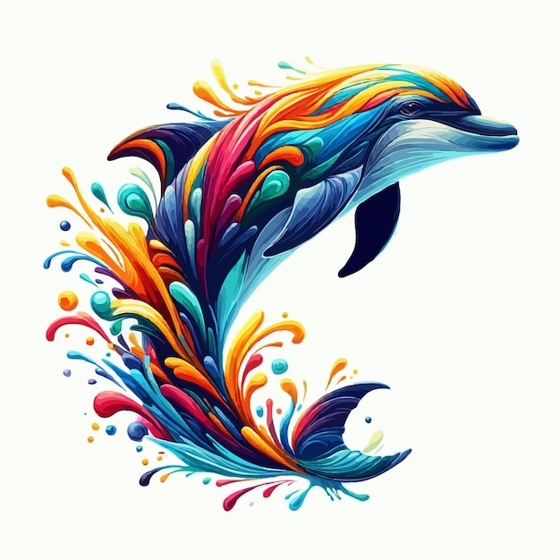 cute dolphin multicolored cartoon vector on white background