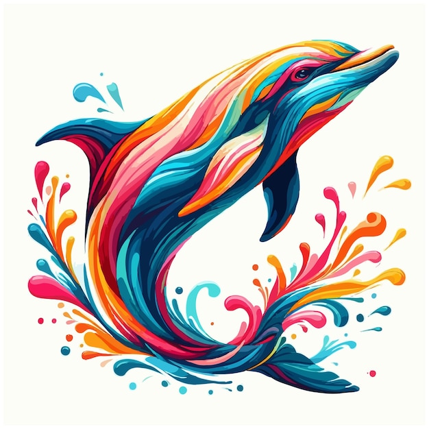 cute dolphin multicolored cartoon vector on white background