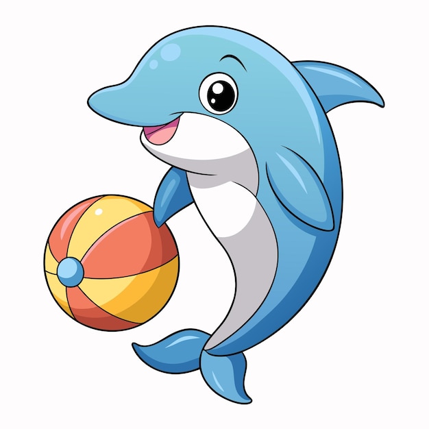 Cute Dolphin with Beach Ball Cartoon Vector Image