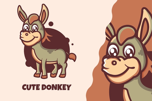 Cute donkey cartoon mascot character cute animal happy concept Isolated