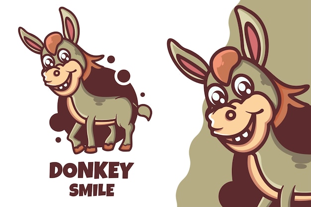 Cute donkey cartoon mascot character cute animal happy concept Isolated