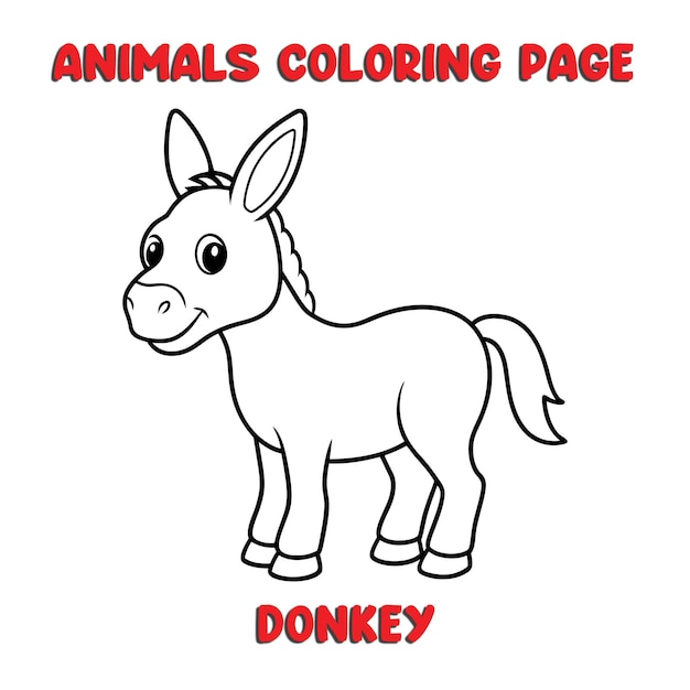 Vector cute donkey outline art illustration coloring page book for kids