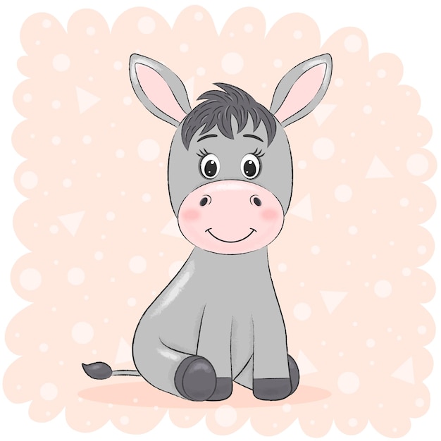 cute donkey on pink background