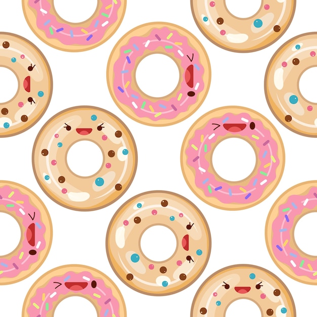 Cute donuts seamless pattern Vector illustration Food icon concept Flat cartoon stylex9