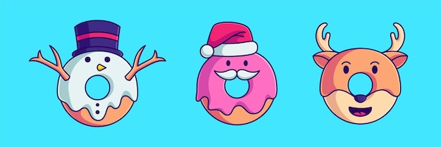 cute donuts wearing costumes christmas vector illustration cartoon christmas character donut