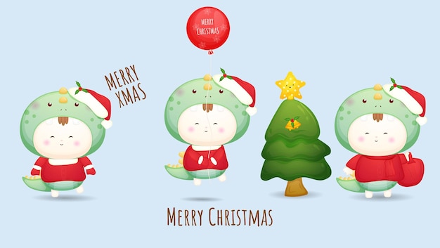 Cute doodle baby santa for merry christmas illustration set Premium Vector