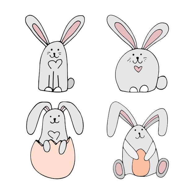 Cute doodle bunny with eggs for easter design