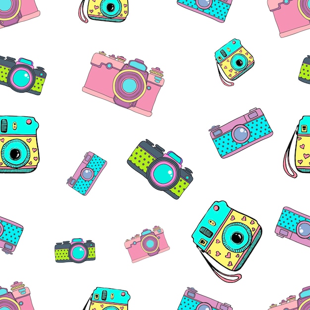 Cute doodle camera print seamless pattern for textile and paper good