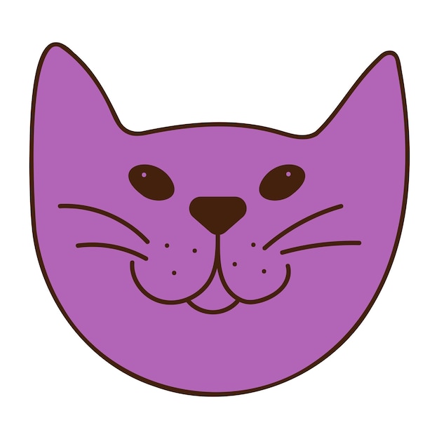 Cute doodle cat face from the collection of girly stickers Cartoon vector color illustration