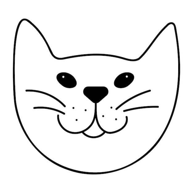 Cute doodle cat face from the collection of girly stickers. Cartoon vector white and black