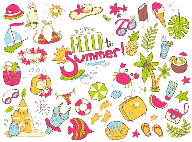 cute doodle collection of summer. The sea, the ocean, the