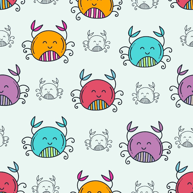 Cute doodle crab seamless pattern