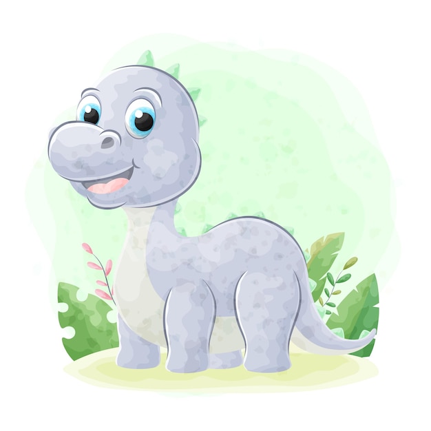 Cute doodle Dinosaur with watercolor illustration