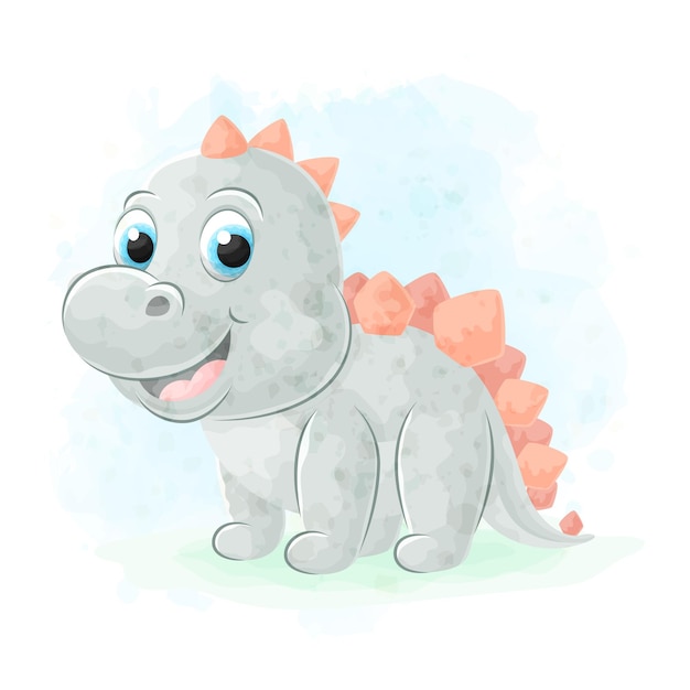 Cute doodle Dinosaur with watercolor illustration