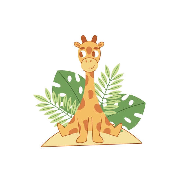 Cute doodle giraffe with floral illustration