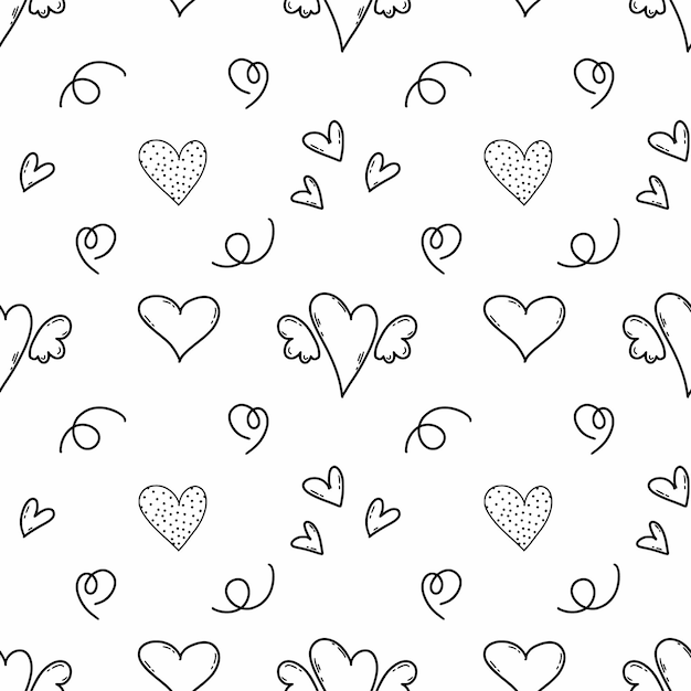 Cute doodle heart Seamless pattern Valentine day Printing on fabric and packaging