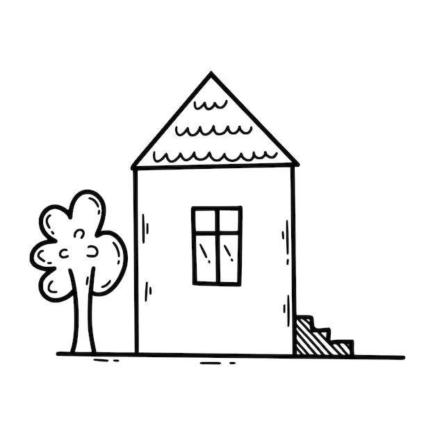 Cute doodle house Sketch illustration by hand Drawing with contour line