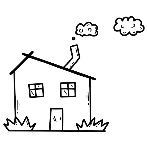 Cute doodle house Sketch illustration by hand Drawing with contour line