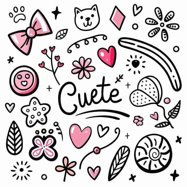 Vector cute doodle illustration with hearts flowers and stars