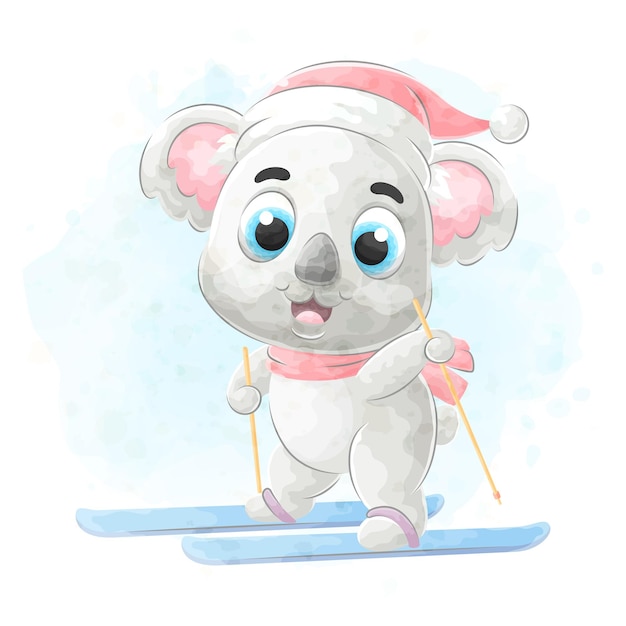 Cute doodle a Koala with watercolor illustration