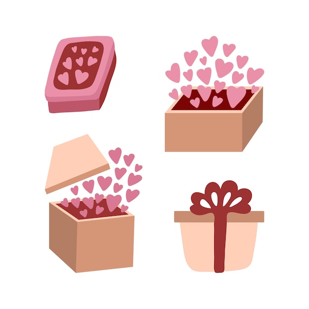 Cute doodle love gift box with hearts Hand drawn vector illustration