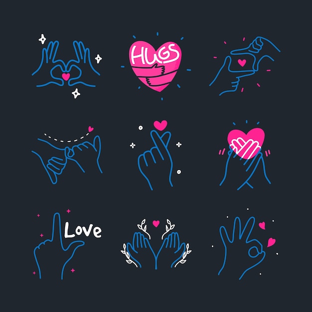 Cute doodle love heart made with hands gesture sign hand drawn elements illustration