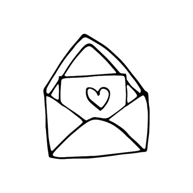 Cute doodle love letter envelope with heart icons Hand drawn vector illustration