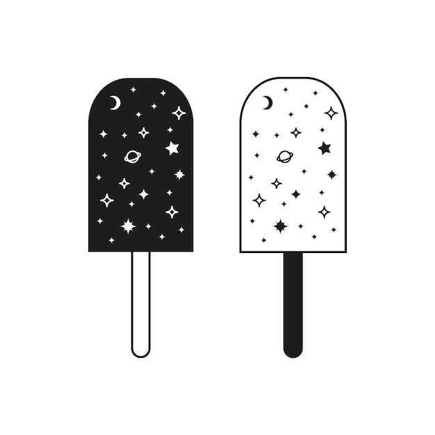 Cute doodle outline and black celestial ice creams