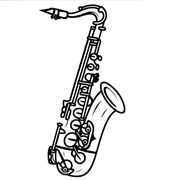 Cute doodle outline vector art of saxophone