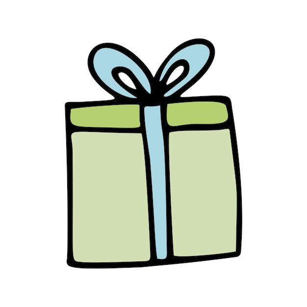 Cute doodle present, gift box. Hand drawn vector illustration