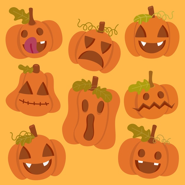 Cute doodle pumpkin with a various face