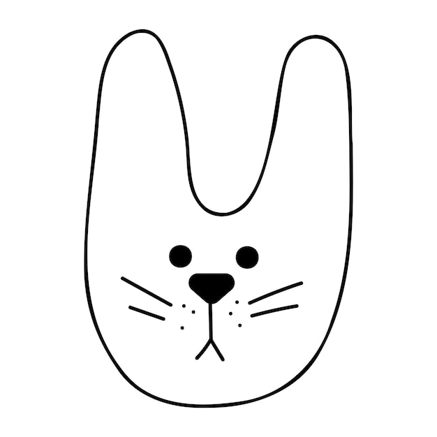 Cute doodle rabbit face from the collection of girly stickers Cartoon vector white and black illustration