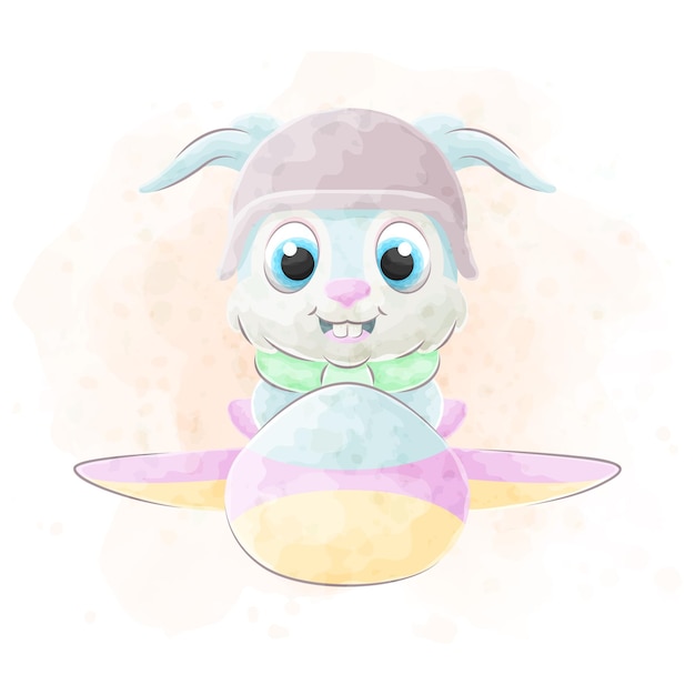 Cute doodle a Rabbit with watercolor illustration