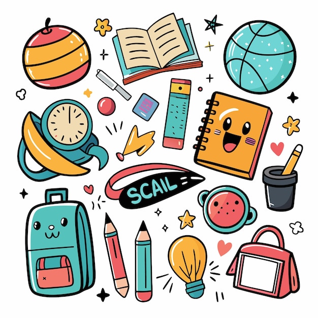 Cute doodle school supplies illustration