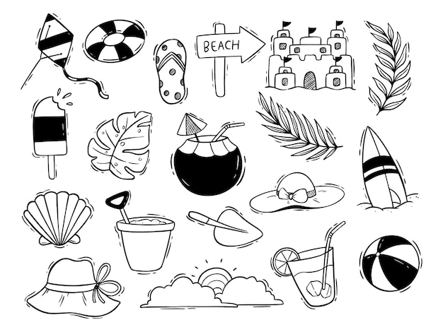 cute doodle summer elements or icons collection