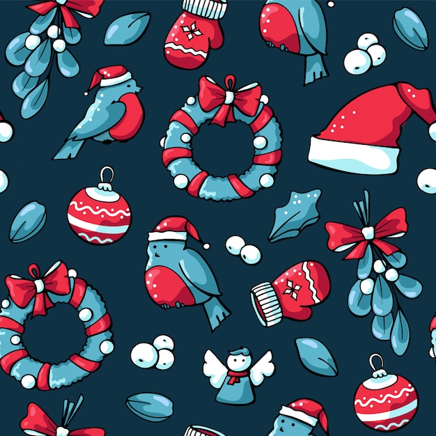 Cute doodles christmas seamless pattern