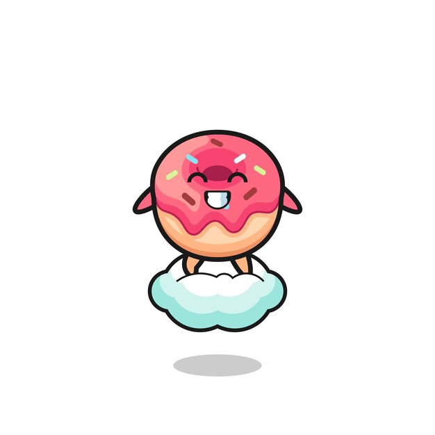 Cute doughnut illustration riding a floating cloud cute design