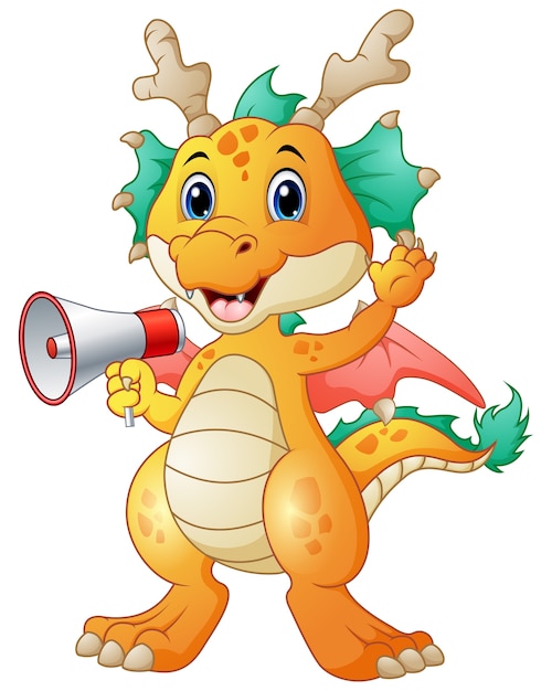 Cute dragon cartoon holding a loudspeaker