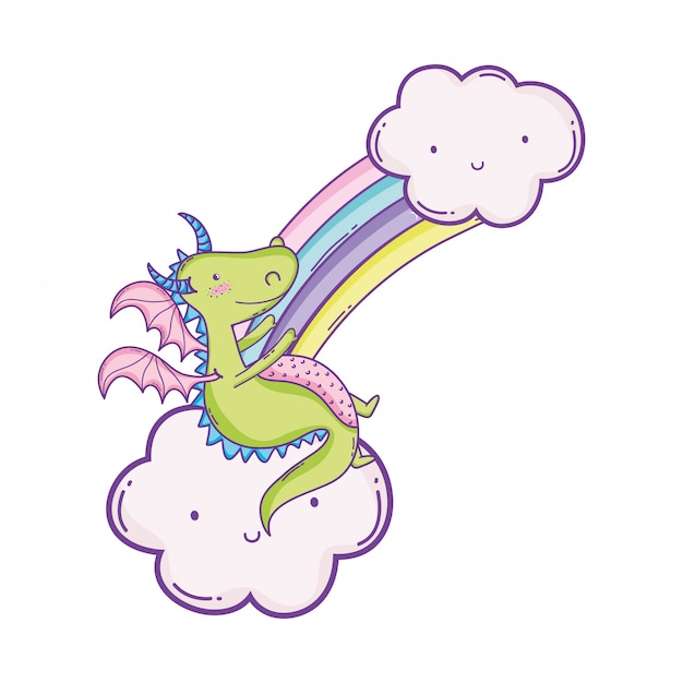 Cute dragon on clouds cartoons