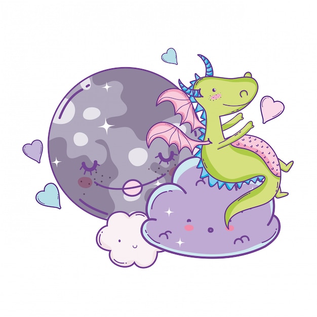 Cute dragon on clouds cartoons